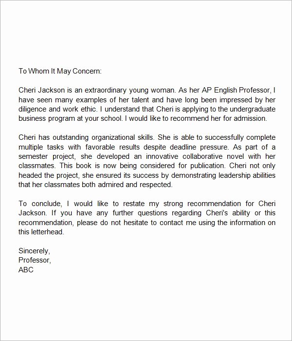 Parent Letter Of Recommendation Beautiful Letter Of Re Mendation for Middle School Student