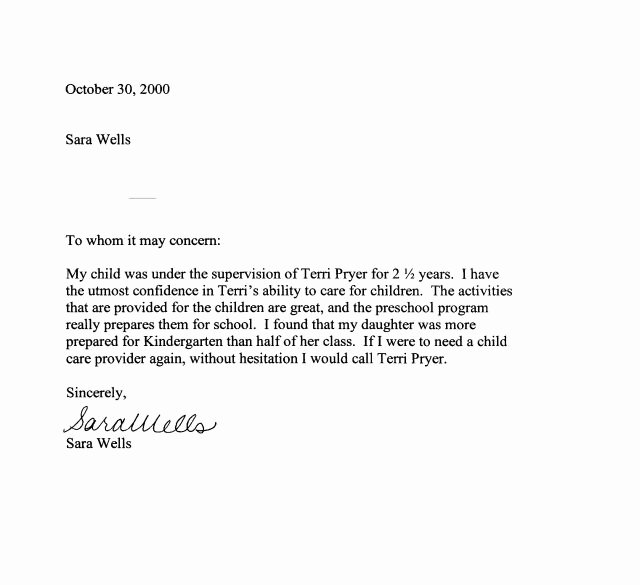 Parent Recommendation Letter for Child Luxury Child Care Cover Letter Examples