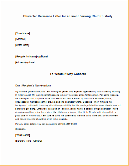 Parent Recommendation Letter for son Beautiful Character Reference Letter for Parents