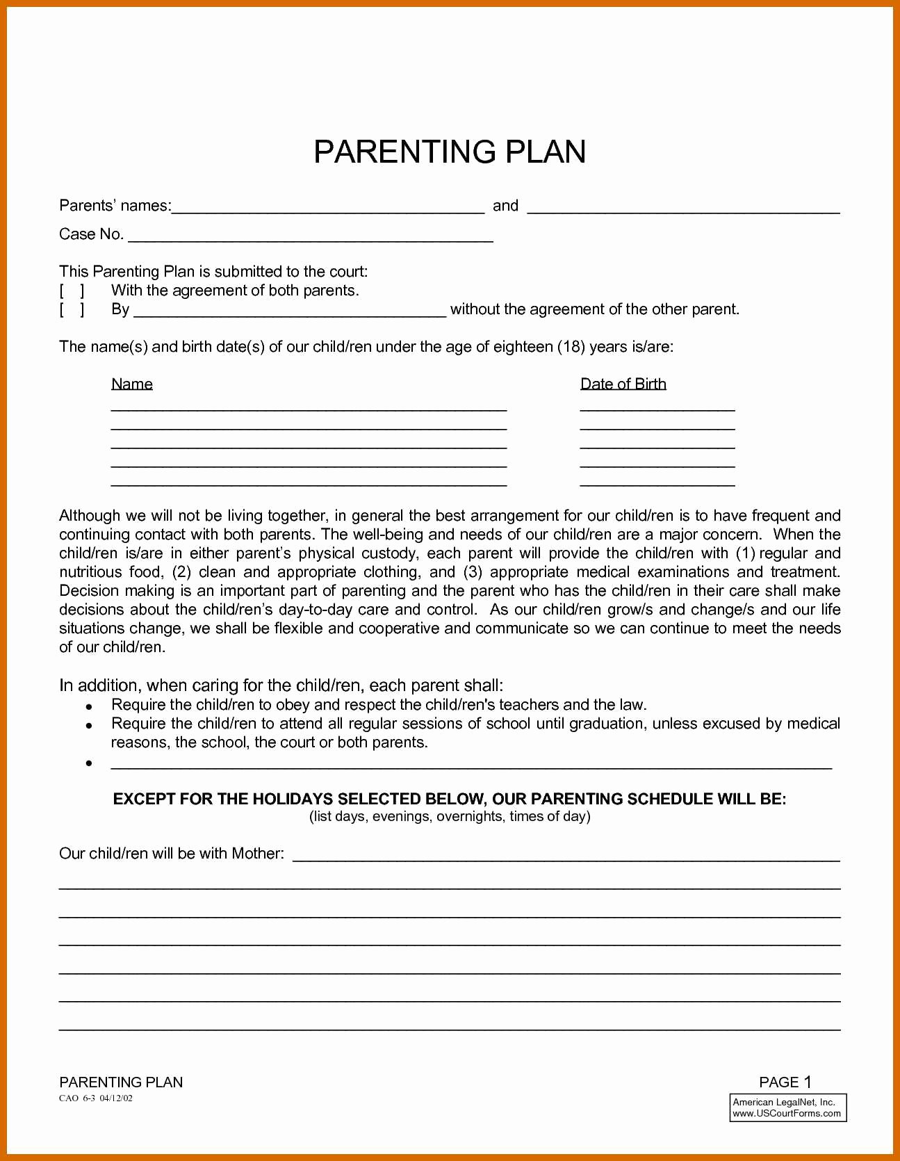 Parenting Plan California Template Beautiful 4 5 Parenting Plans Examples