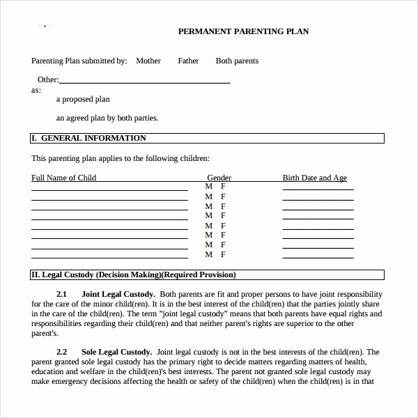 Parenting Plan California Template Best Of Sample Parenting Plan Template 8 Free Documents In Pdf