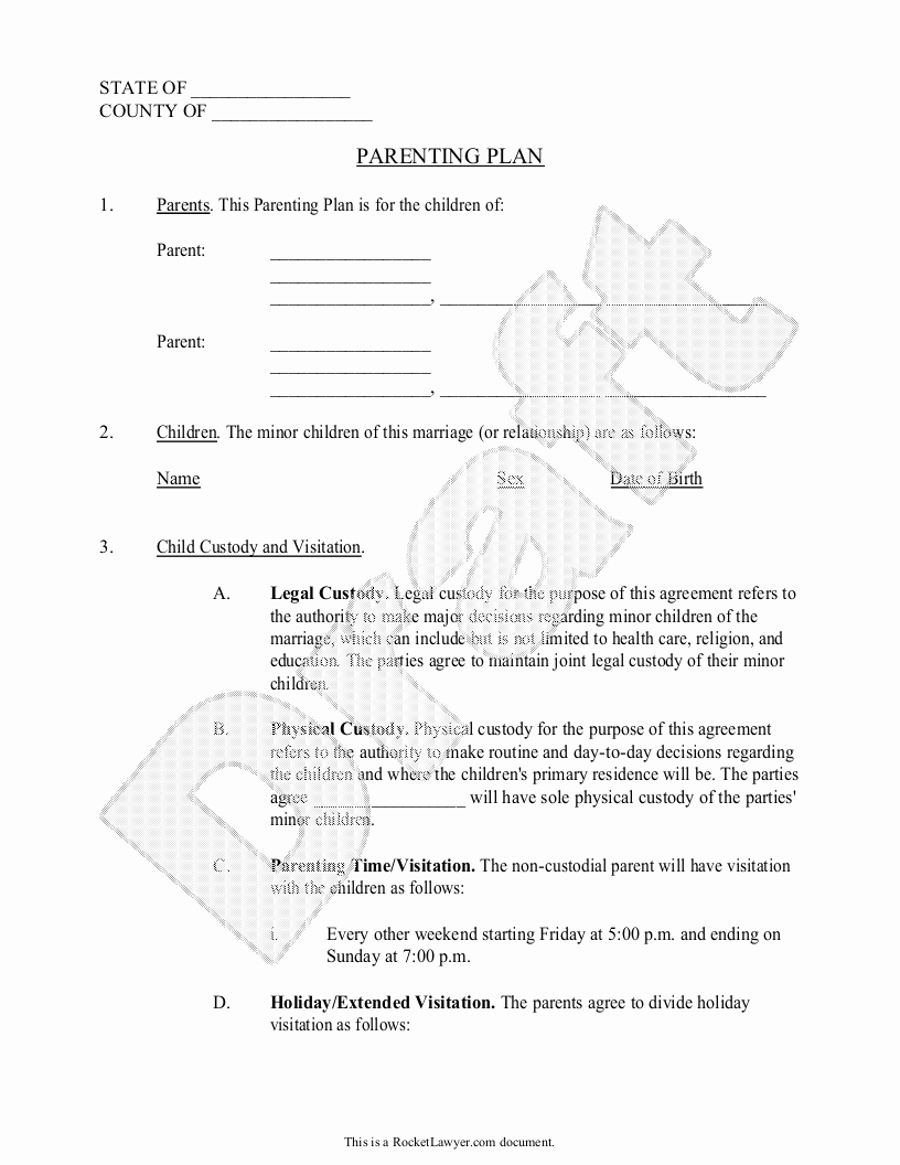Parenting Plan California Template Luxury Parenting Plan Child Custody Agreement Template with