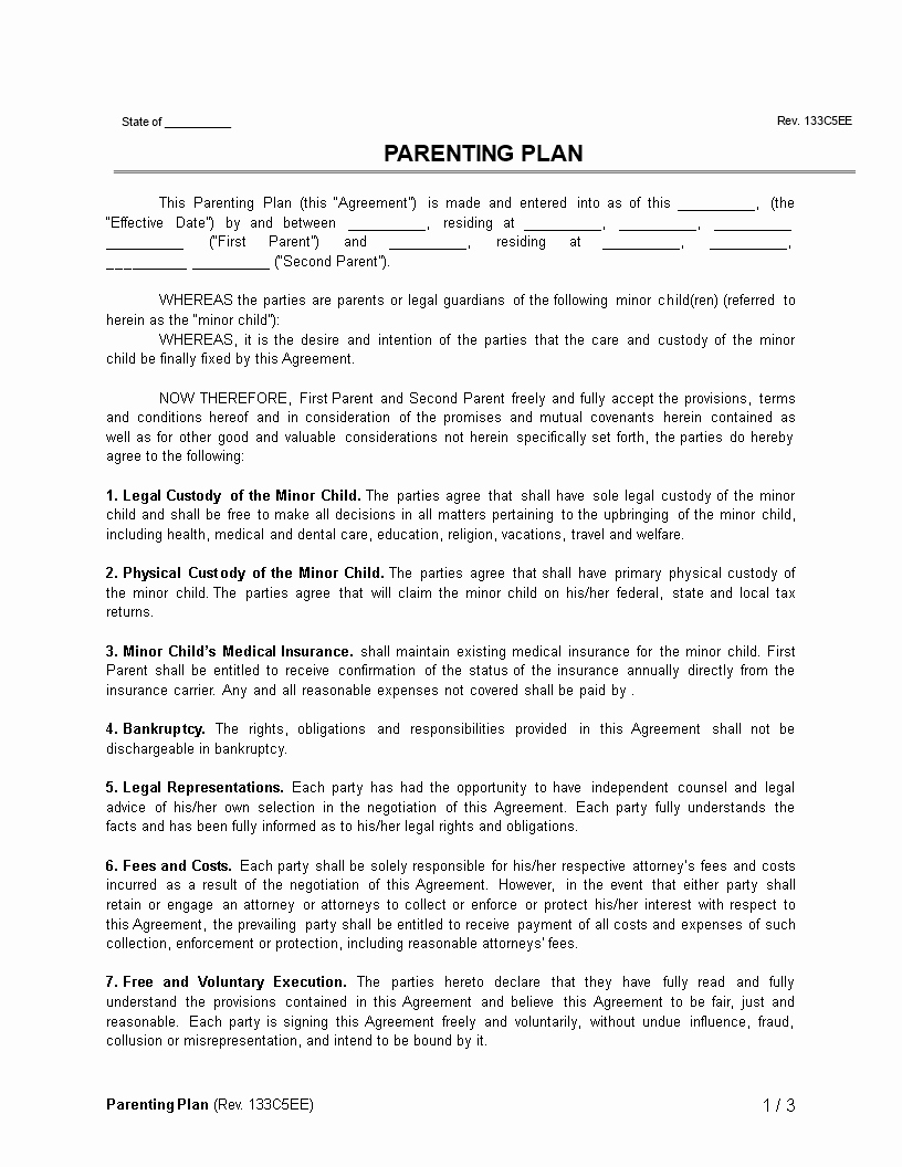 Parenting Plan Template Free Best Of Free Parenting Plan Template