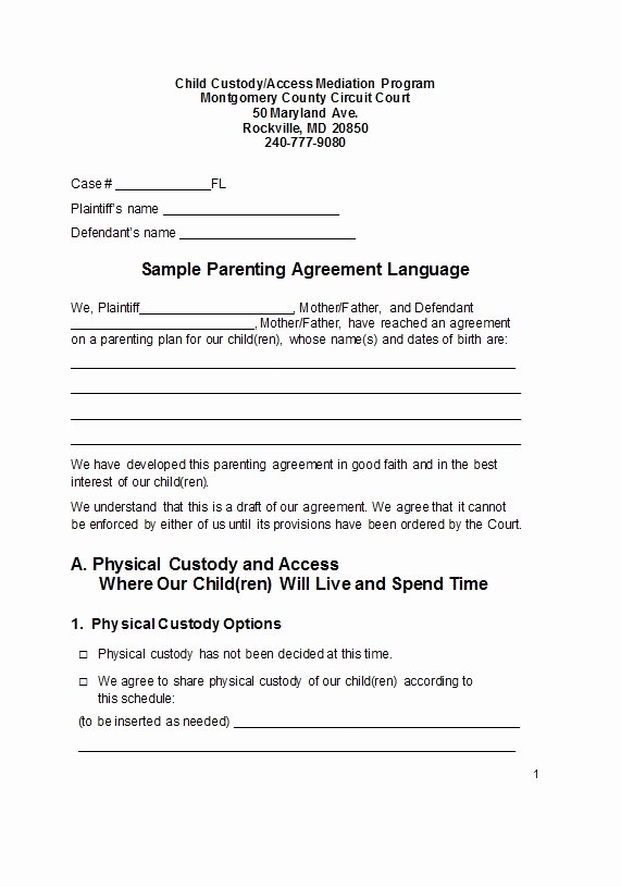 Parenting Plan Template Free Elegant 49 Free Parenting Plan &amp; Custody Agreement Templates