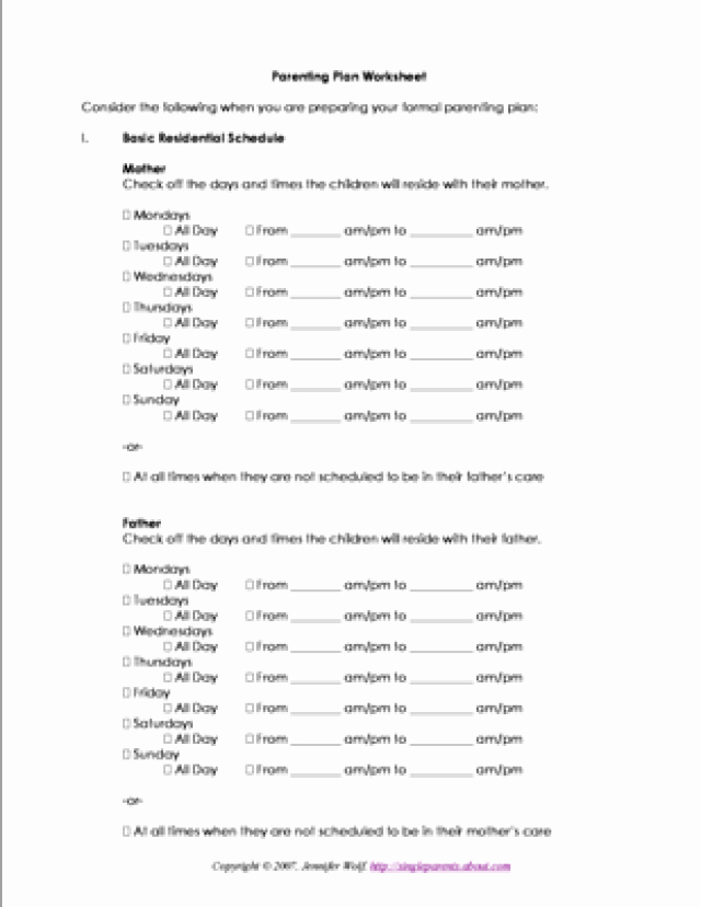 Parenting Plan Template Free Inspirational Free Printable forms for Single Parents