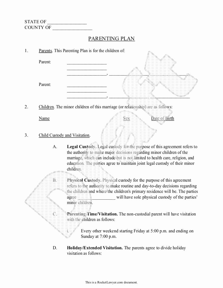 Parenting Plan Template Free Inspirational Parenting Plan Child Custody Agreement Template with