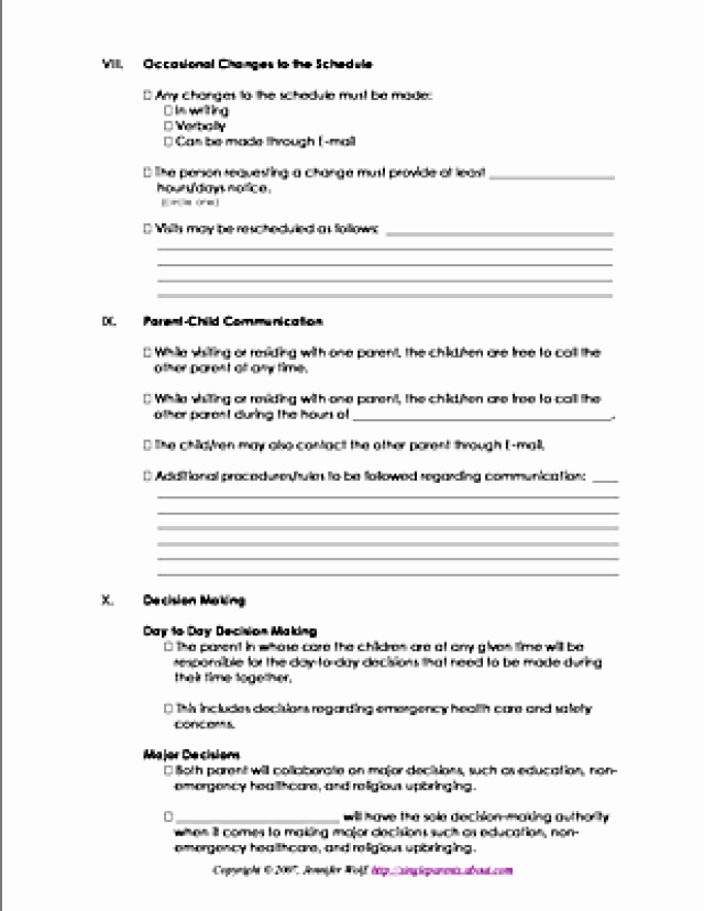 Parenting Plan Template Free Unique Free Printable forms for Single Parents