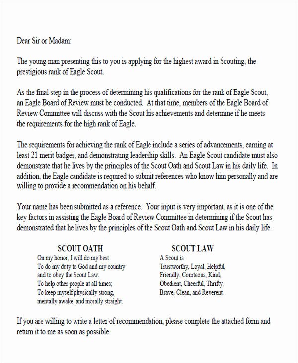 Parents Letter Of Recommendation Luxury 9 Sample Eagle Scout Re Mendation Letter Templates