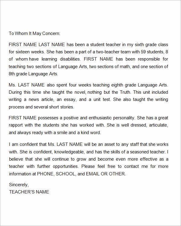 Parents Letter Of Recommendation Unique Sample Letter Re Mendation for Teacher From Parent