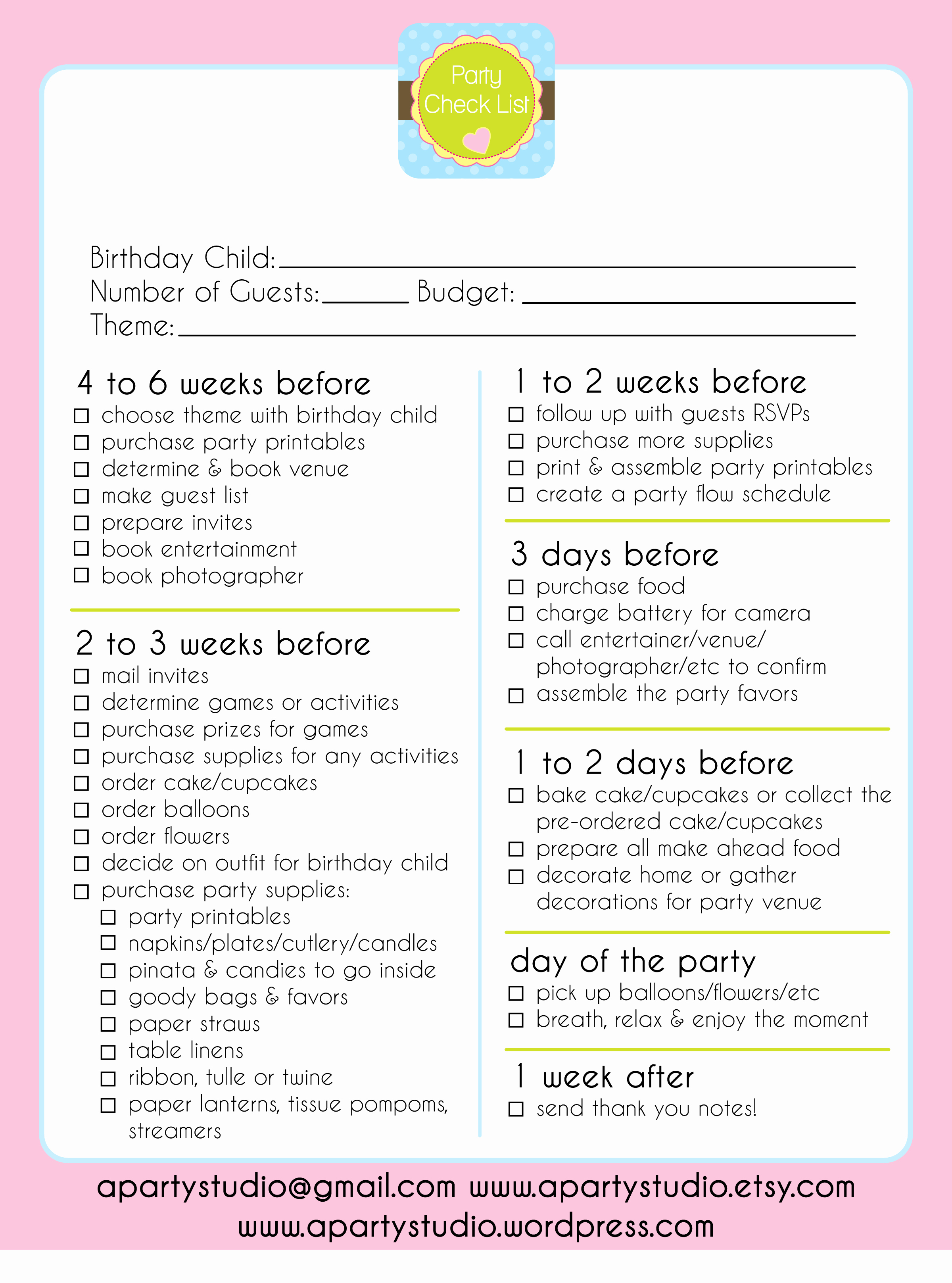Party Plan Checklist Template Beautiful A Party Studio