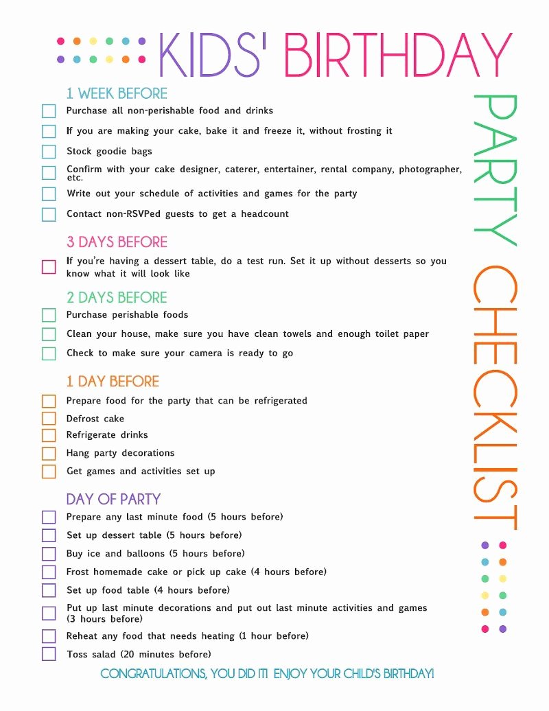 Party Plan Checklist Template Inspirational Free Printable Kids Party Planning Checklist