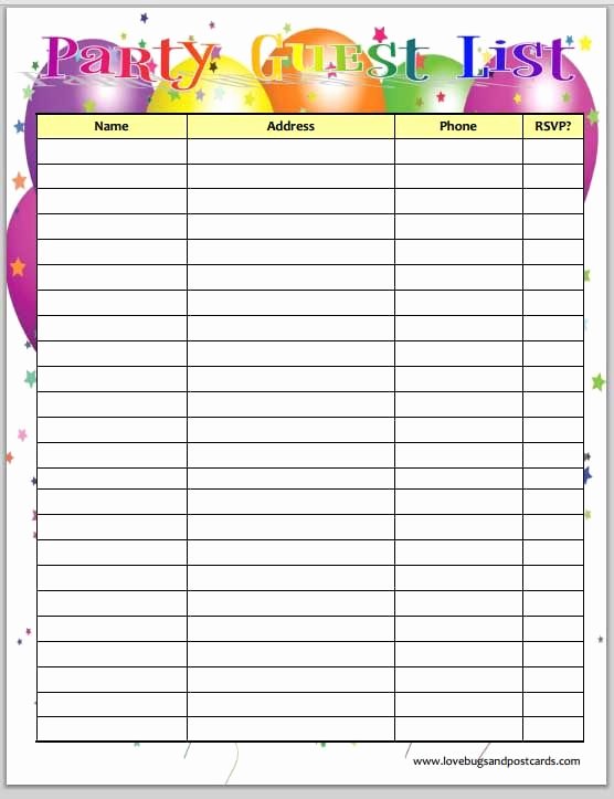 Party Plan Checklist Template Lovely Free Printable Birthday Party Guest List Planner