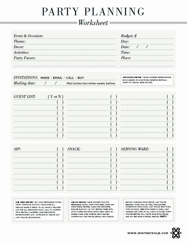 Party Plan Checklist Template New Party Planning Worksheet Amy S 42nd Birthday