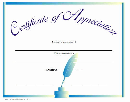 Pastor Appreciation Certificate Template Beautiful A Certificate Of Appreciation with A Blue Ink Well and Pen
