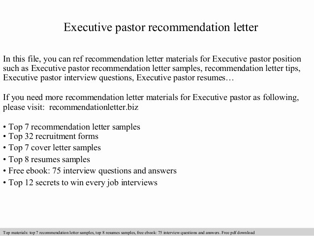 Pastor Letter Of Recommendation Beautiful Executive Pastor Re Mendation Letter