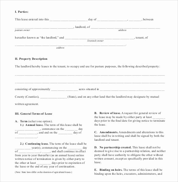 Pasture Lease Agreement Template Inspirational 6 Sample Pasture Lease Agreements