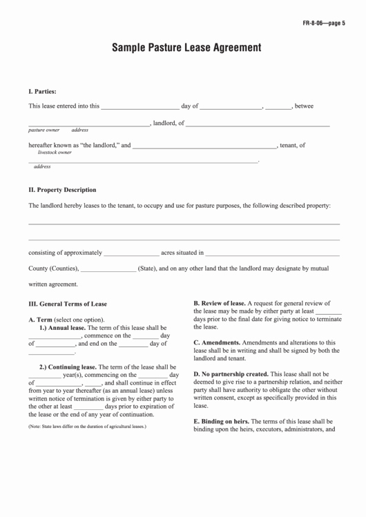 Pasture Lease Agreement Template Lovely Fillable Sample Pasture Lease Agreement Template Printable