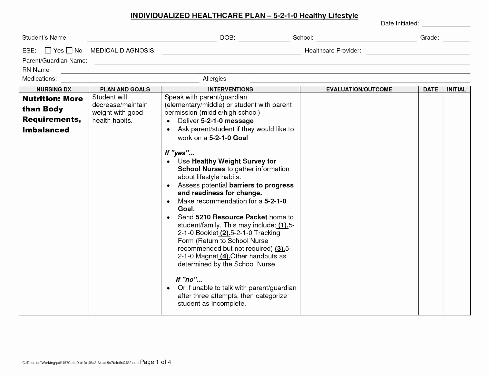 Patient Care Plan Template Best Of Blank Nursing Care Plan Nursing Care Plan Examples