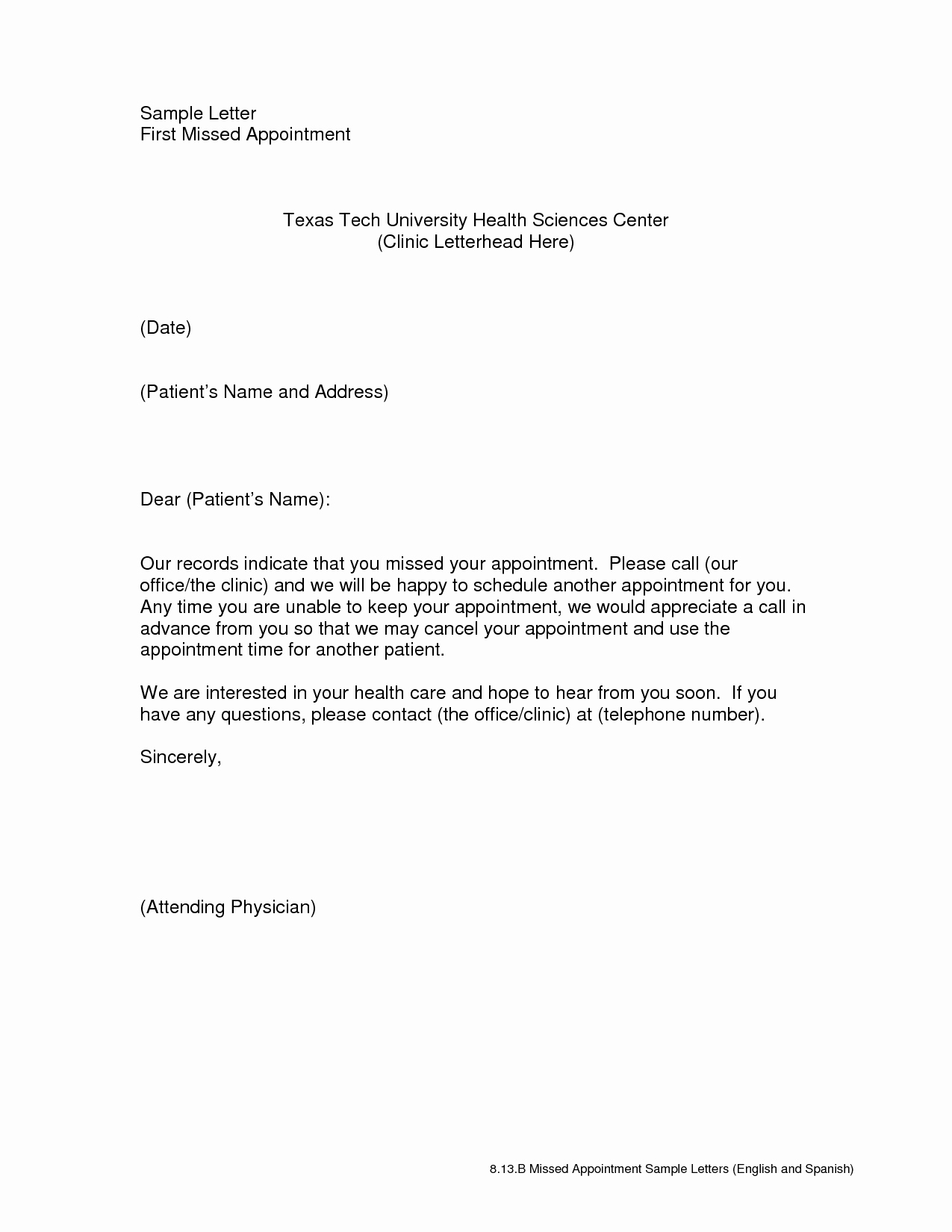 Patient Missed Appointment Letter Lovely 7 Best Of Reschedule Appointment Letter Sample