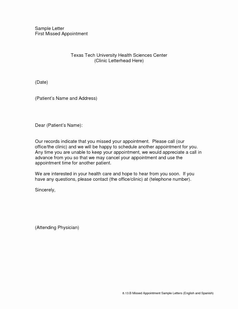 Patient Missed Appointment Letter Template Lovely Patient Missed Appointment Letter Template Download
