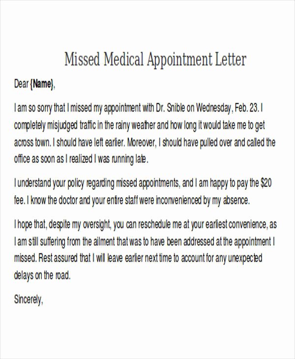 Patient Missed Appointment Letter Template New 6 Missed Appointment Letter Templates Free Samples