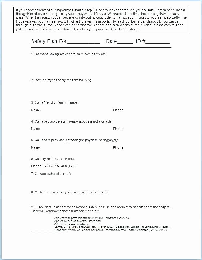 Patient Safety Plan Template Luxury Patient Safety Plan Template Word Mental Health Sample