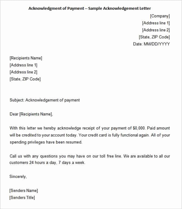 Payment Receipt Letter Sample Lovely 38 Acknowledgement Letter Templates Pdf Doc