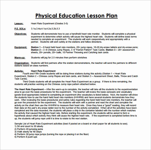 Pe Lesson Plan Template Best Of Physical Education Lesson Plan Template 7 Free Pdf