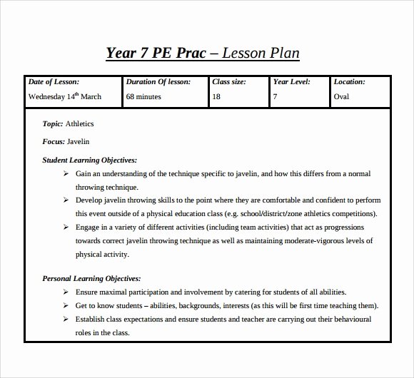 Pe Lesson Plan Template Best Of Physical Education Lesson Plan Templates Free
