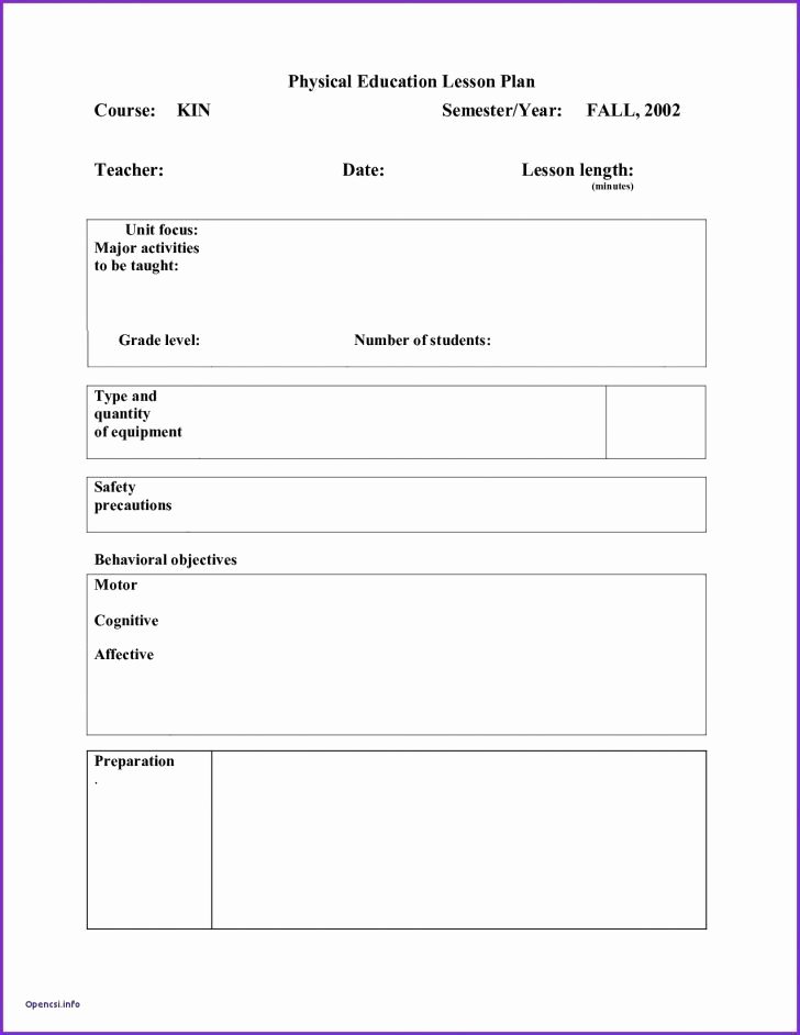 Pe Lesson Plan Template New Blank Lesson Plan Template for Physical Education Simple