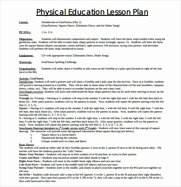 Pe Lesson Plan Template Unique Sample Physical Education Lesson Plan Template 7 Free