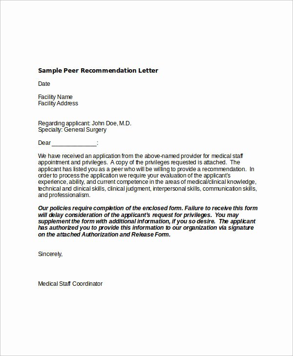 Peer Recommendation Letter Example Lovely Examples Of Re Mendation Letter