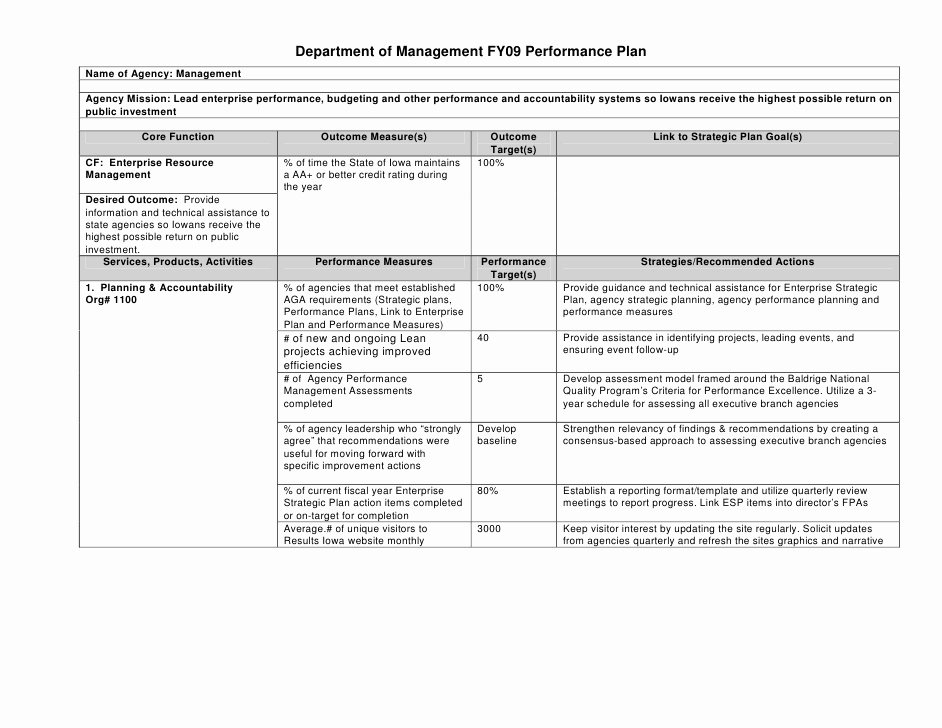 Performance Management Plan Template Elegant Agency Performance Plan Template
