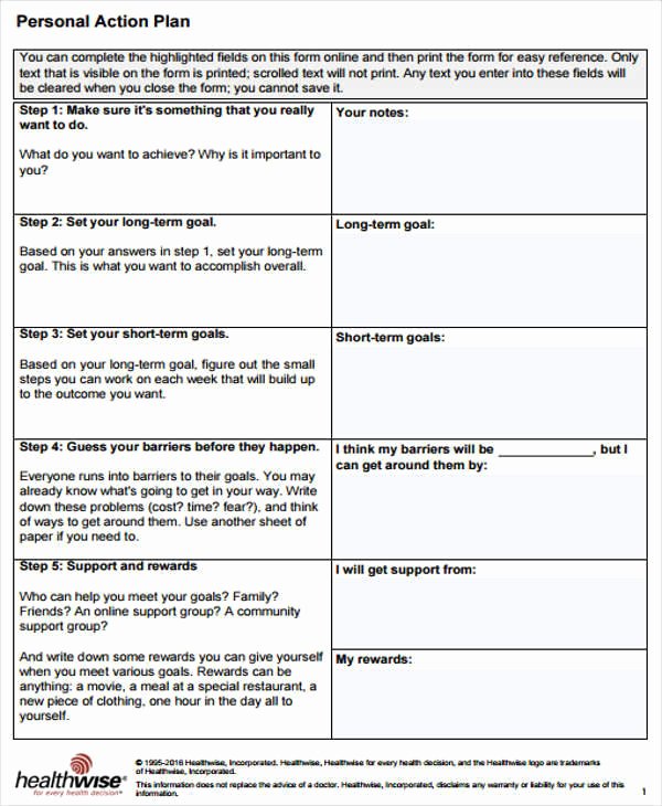 Personal Action Plan Template Beautiful 8 Personal Plan Samples &amp; Templates