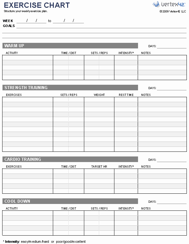 Personal Fitness Plan Template Fresh Free Exercise Chart Printable Exercise Chart Template