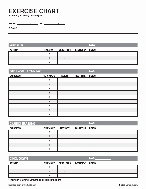 Personal Fitness Plan Template Fresh Free Exercise Chart Printable Exercise Chart Template