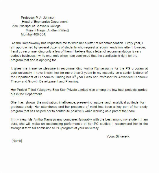 Personal Recommendation Letter for Scholarship Best Of 55 Re Mendation Letter Template Free Word Pdf formats
