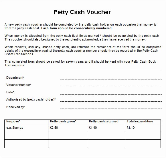 Petty Cash Voucher Template New Sample Petty Cash Voucher Template 9 Free Documents In