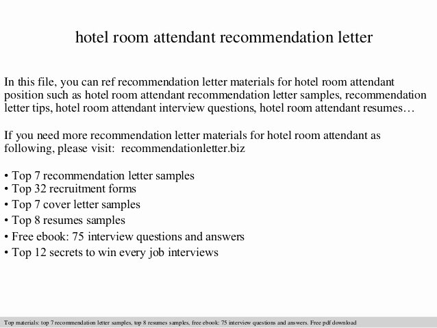 Pharmacist Letter Of Recommendation Sample New Hotel Room attendant Re Mendation Letter