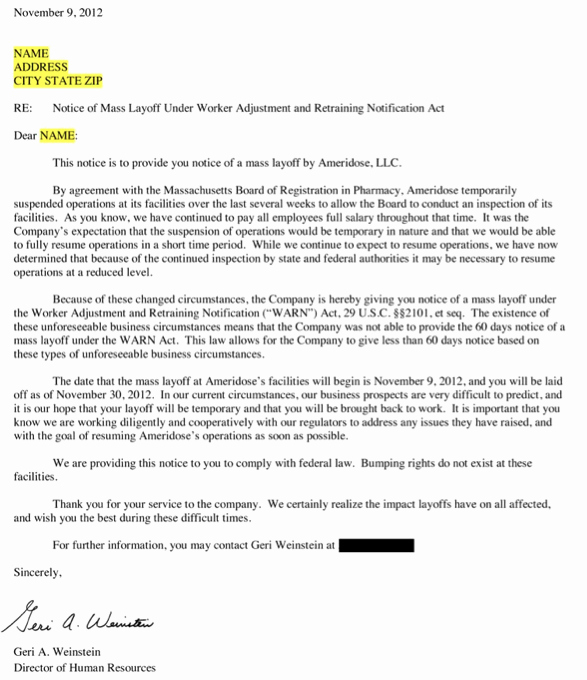Pharmacist Letter Of Recommendation Sample Unique Mass Layoff by Ameridose Pany Linked to Troubled
