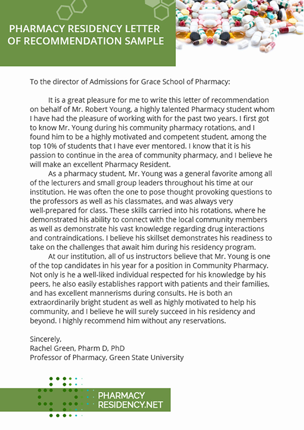 Pharmacy Letter Of Recommendation Luxury Pharmacy Residency Letter Of Re Mendation Sample On