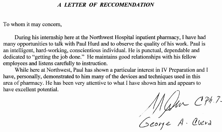 Pharmacy School Letter Of Recommendation Inspirational Letter Re Mendation