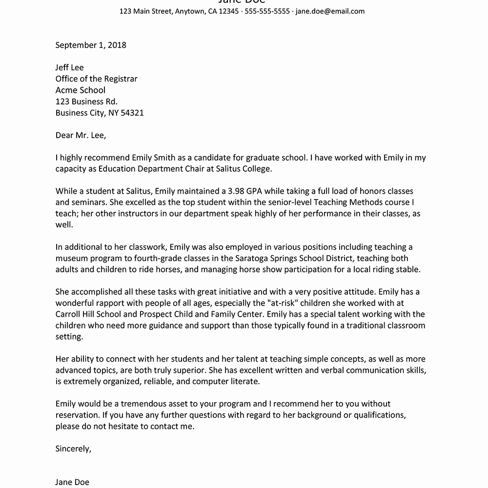 Phd Letter Of Recommendation Beautiful Sample Reference Letter for Graduate School