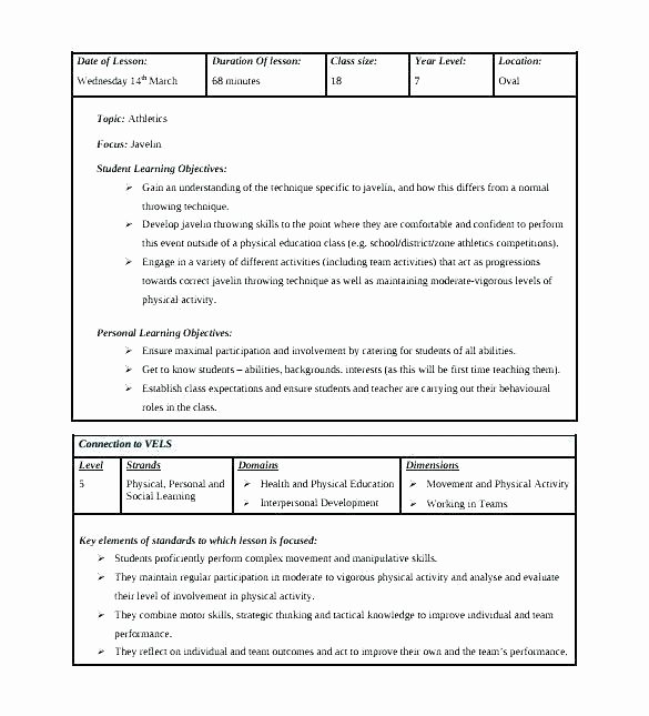 Phys Ed Lesson Plan Template Beautiful Physical Education Lesson Plan Template Physical Education