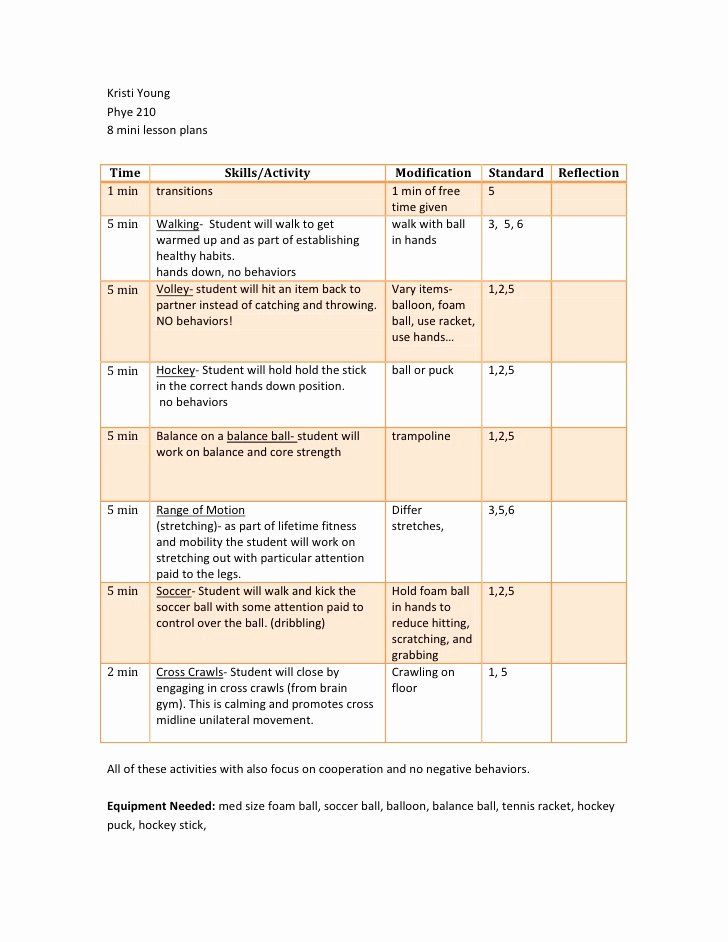 Phys Ed Lesson Plan Template New 8 Adapted Mini Pe Lessons