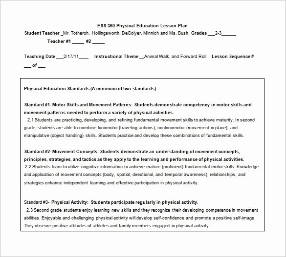 40 Phys Ed Lesson Plan Template Hamiltonplastering