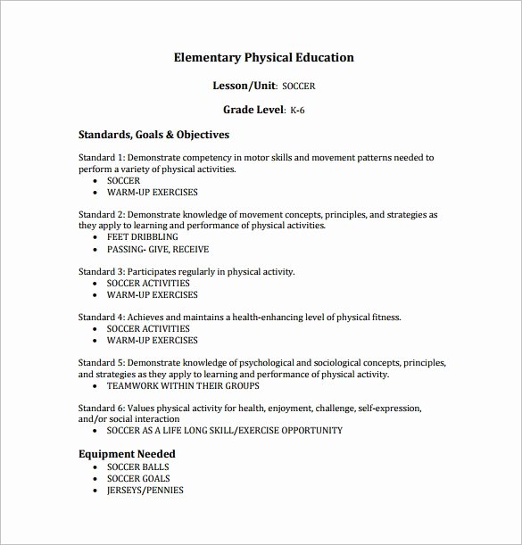 Physical Education Lesson Plan Template Elegant Physical Education Lesson Plan Template
