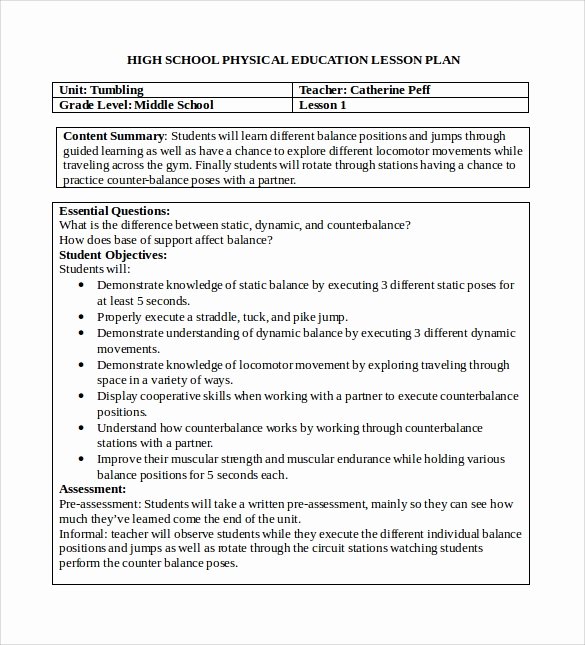 Physical Education Lesson Plan Template Fresh 15 Sample Physical Education Lesson Plans