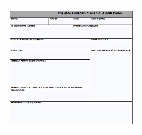 Physical Education Lesson Plan Template Fresh 15 Sample Physical Education Lesson Plans