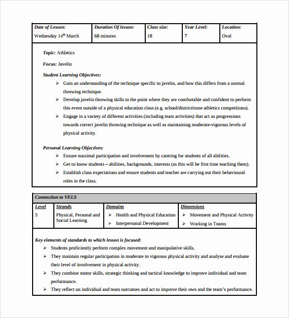 Physical Education Lesson Plan Template Fresh Sample Physical Education Lesson Plan 14 Examples In
